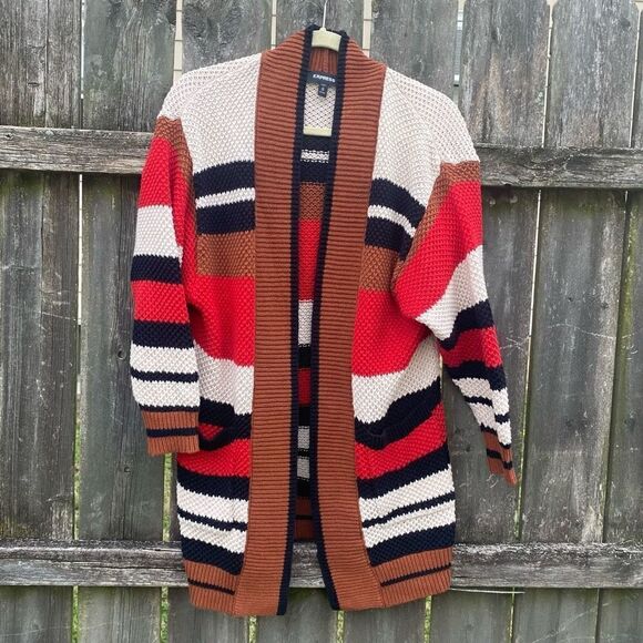 Express Color Block Knit Open Front Cardigan | XS Peitite - Picture 1 of 3